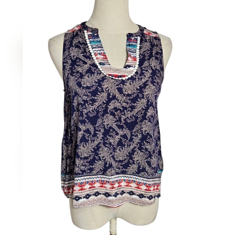 THML Blue and Red Boho Sleeveless Top